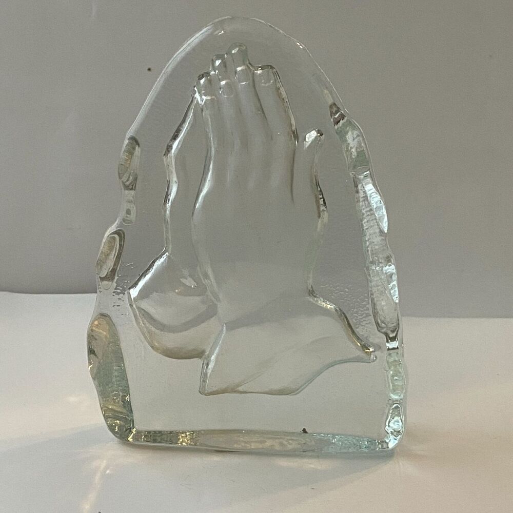 Praying Hands Art Glass Sculpture Paperweight Bookend Figure Statue Home Décor
